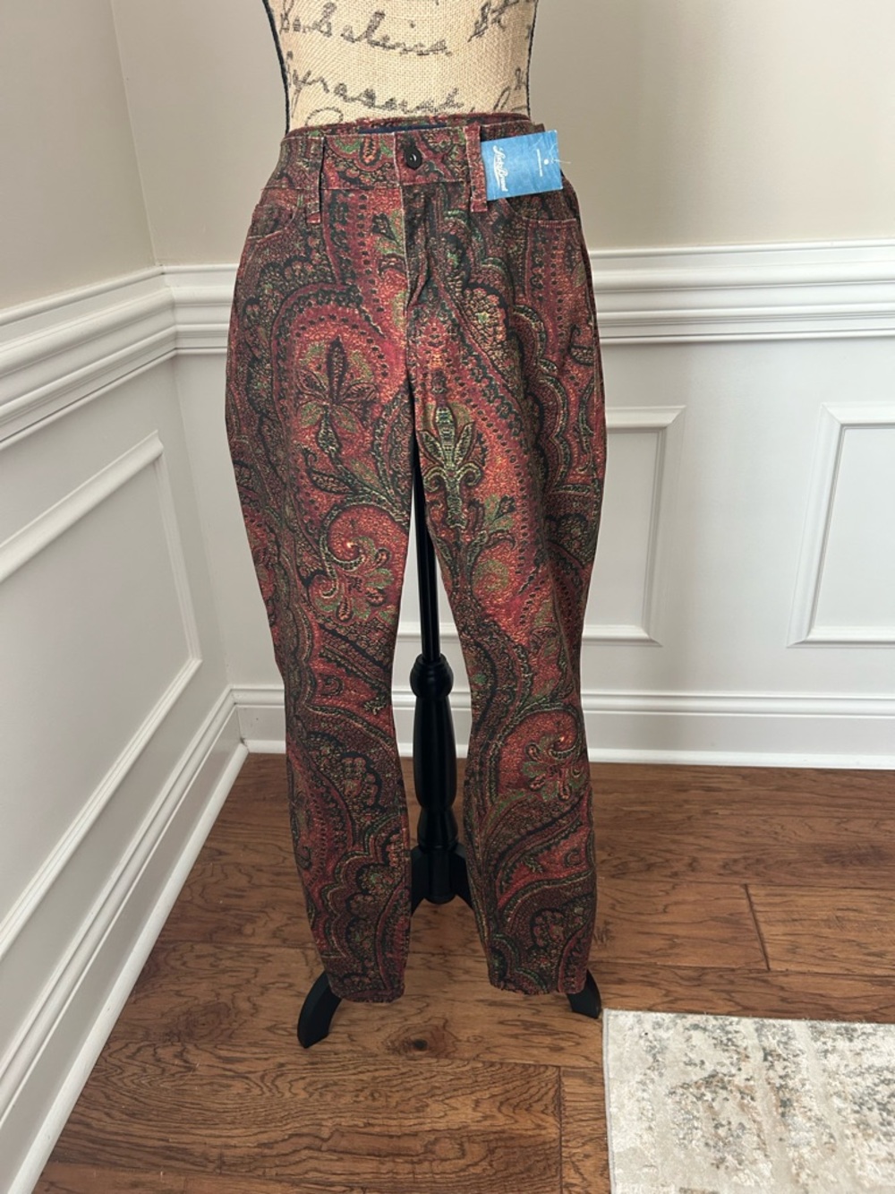 Lucky Brand Sofia Skinny Paisley Pants in Red, Green, Black